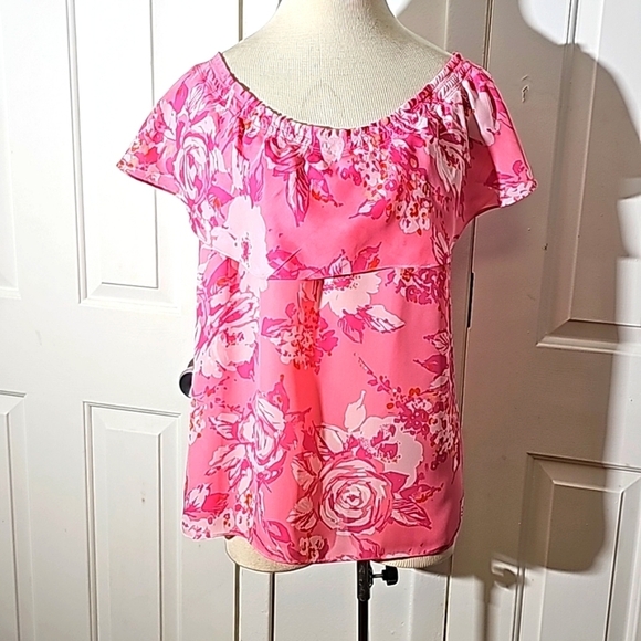 Michael Michael Kors silk pink off the shoulders blouse with ruffle. Large - Picture 1 of 6
